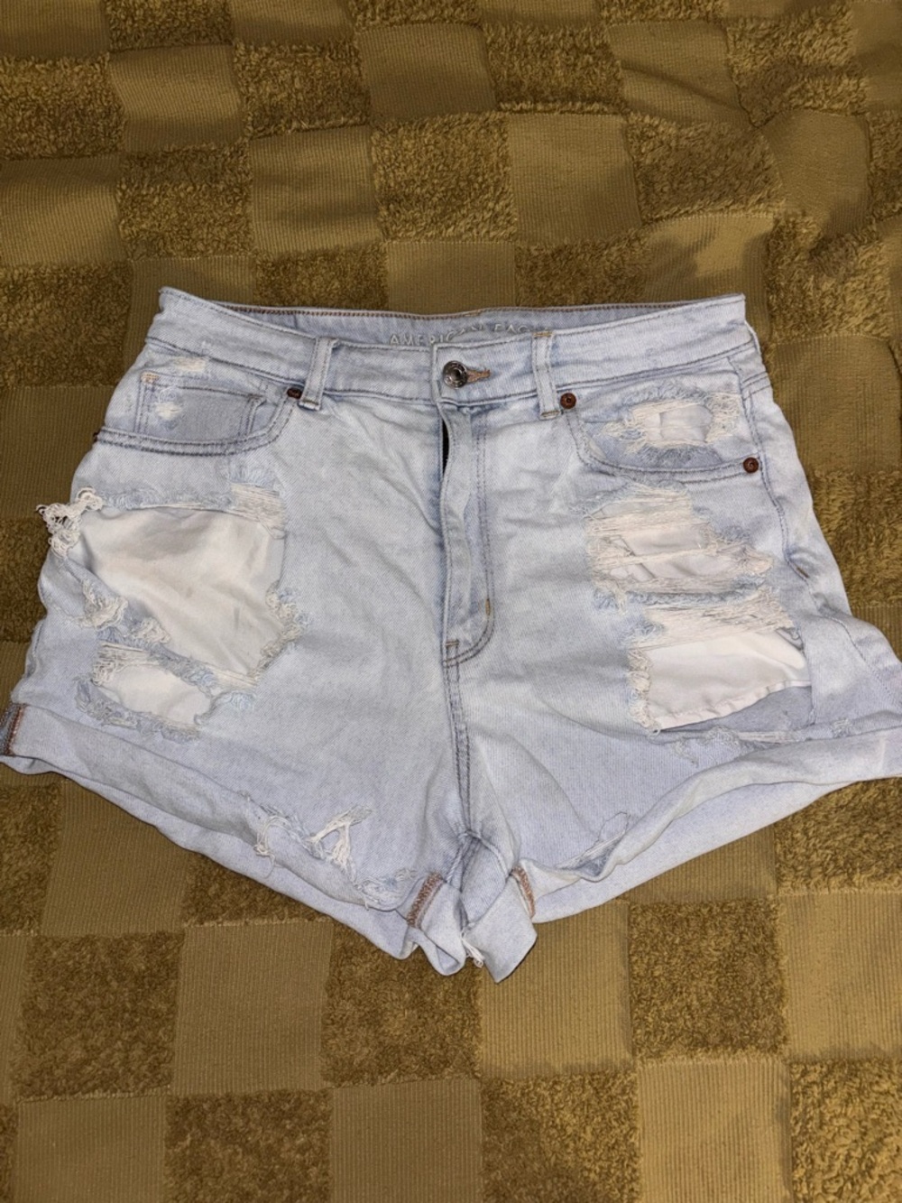 American Eagle Outfitters Light Blue Distressed High-Rise Denim Shorts